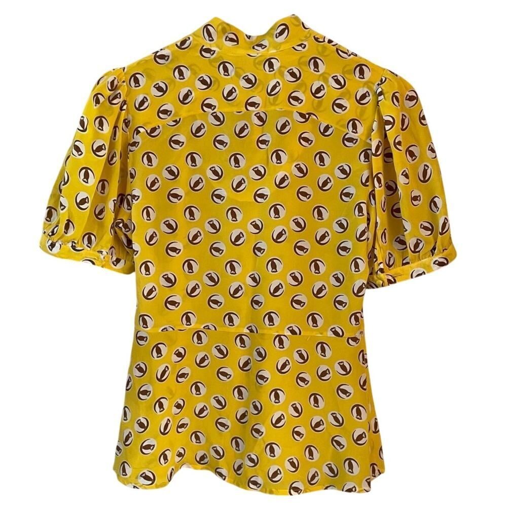 Anthropologie Girls From Savoy Lemon‎ Liftoff Owl Print Silk Blouse Sz 6P - Picture 2 of 8